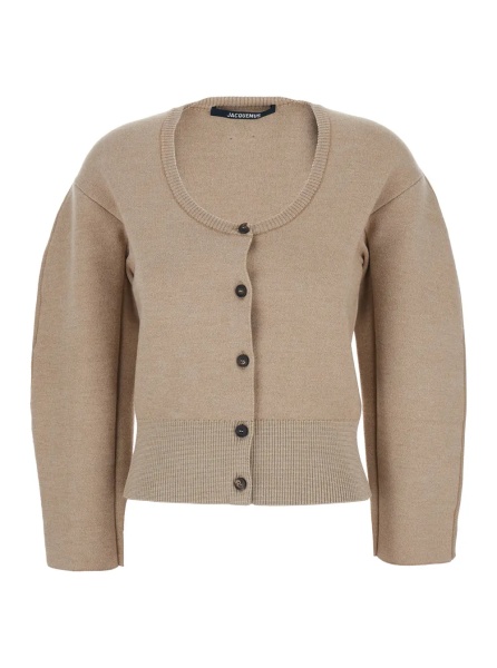 Cardigane 'Le Gilet Doppio' Beige Cardigan with Round Neck and Ribbed Trims in Wool Blend Stretch Woman