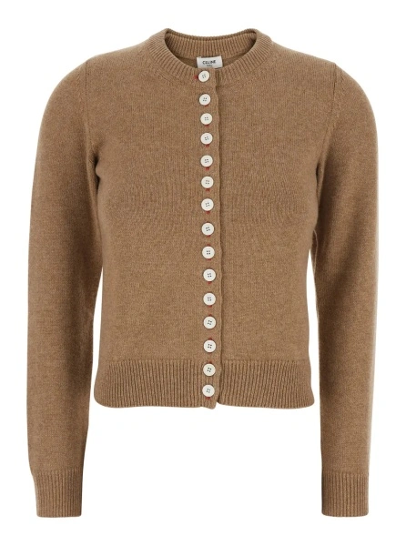 Cardigane Twinset Cardigan and Sweater with Front Button Closure and Ribbed Cashmere Trimmings Beige Women
