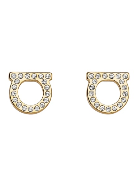 Cercei gold-colored Earrings with Gancini design and butterfly closure in brass for women