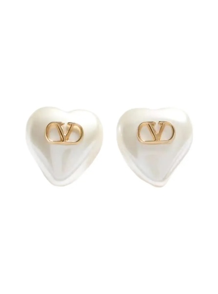 Cercei Metallic color Earrings with pearl and VLogo plaque on the front in metal for women
