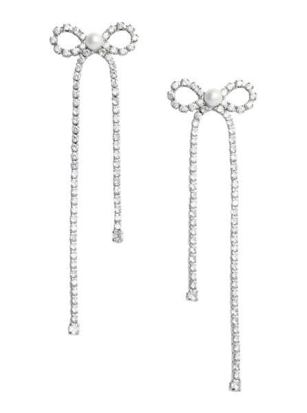 Cercei Silver Color Bow and Crystal Decoration Drop Earrings for Women