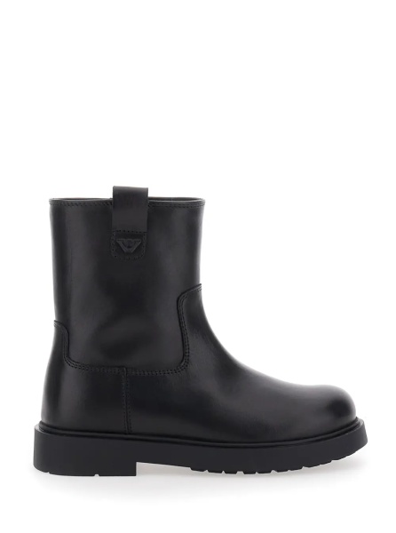 Cizme Black Boots with Logo Patch and Side Zip Closure in Leather Boy
