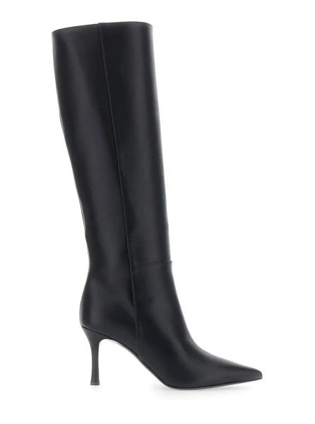 Cizme Black Knee-high heeled boots in leather for women