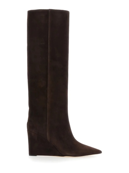 Cizme 'Blake' Brown Knee-High Boots with High Wedge Heel in Leather for Women