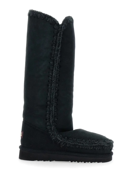 Cizme 'Eskimo' Black Boots with Braided Effect and Logo Patch on the Rear in Leather Woman