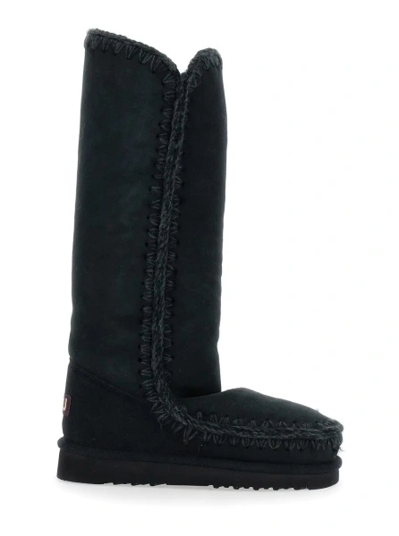 Cizme 'Eskimo' Black Boots with Braided Effect and Logo Patch on the Rear in Leather Woman