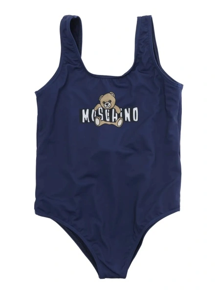 Costum de baie One-Piece Swimsuit 'Logo' with Square Neckline and Logo Print on Front in Tech Fabric Blue Girl