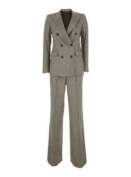 Costum grey suit Double-breasted in linen blend for women