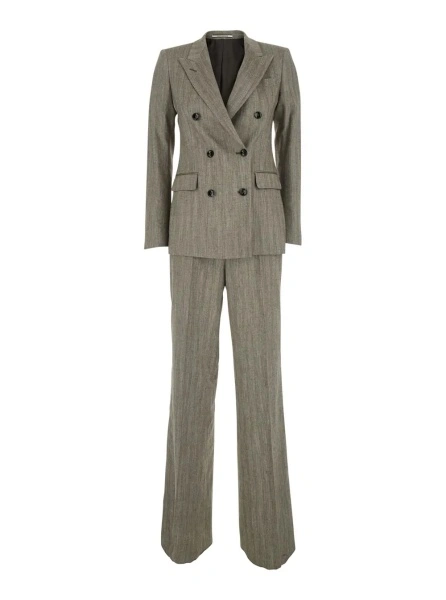 Costum grey suit Double-breasted in linen blend for women