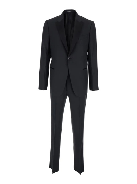 Costum Single-breasted Suit with Peak Revers and Black Satin Details for Men