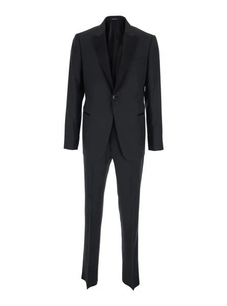 Costum Single-breasted Suit with Peak Revers and Black Satin Details for Men