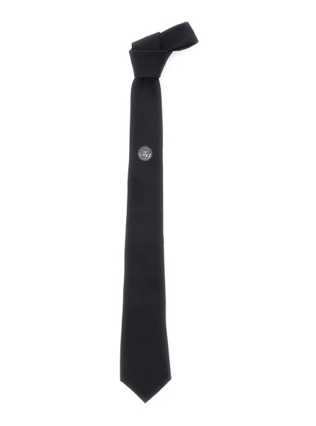 Cravate Black Tie with Medusa on the Front in Silk for Men