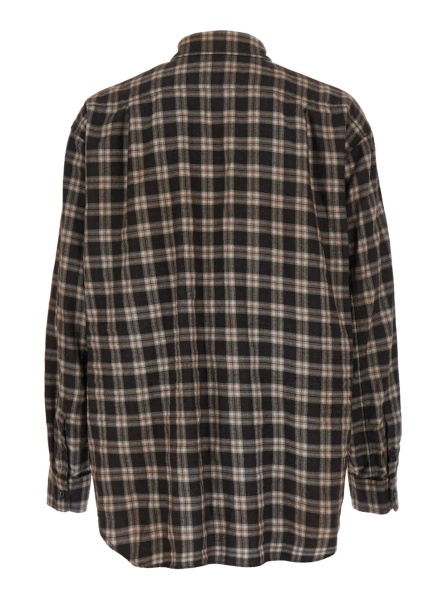 Cravate 'D2 x Magliano' Brown Shirt with Tie Detail on the Front and All-Over Check Motif in Cotton Man