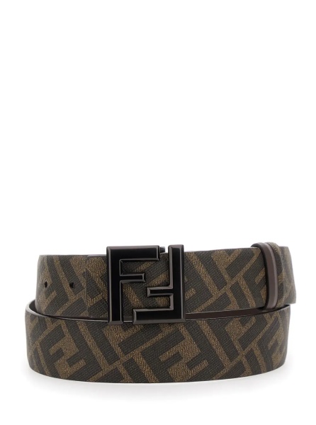 Curea Belt with FF Metallica Logo Plate and Brown Leather Front for Men