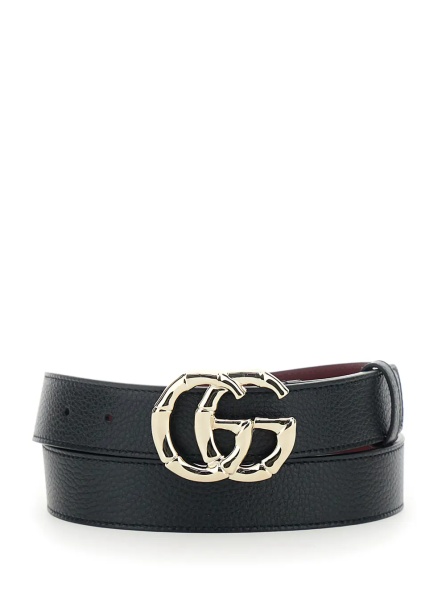 Curea Belt with GG Buckle in Black Grained Leather for Women