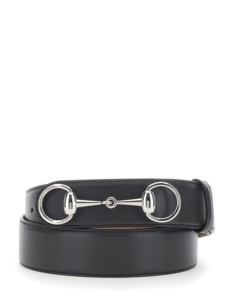 Curea Black Belt with Horsebit on the Front in Leather for Men