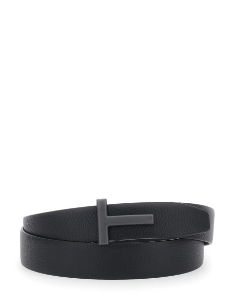 Curea Black Belt with T Buckle Closure in Leather for Men