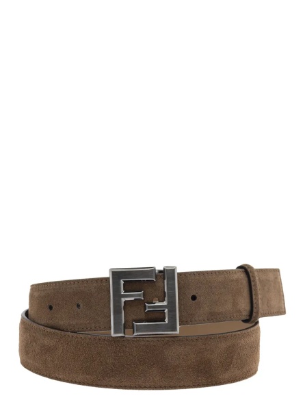 Curea Brown Leather Belt with FF Buckle in Suede Man