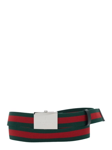 Curea Green Belt with Web Motif and Logo Plaque on the Front in Web Canvas for Men