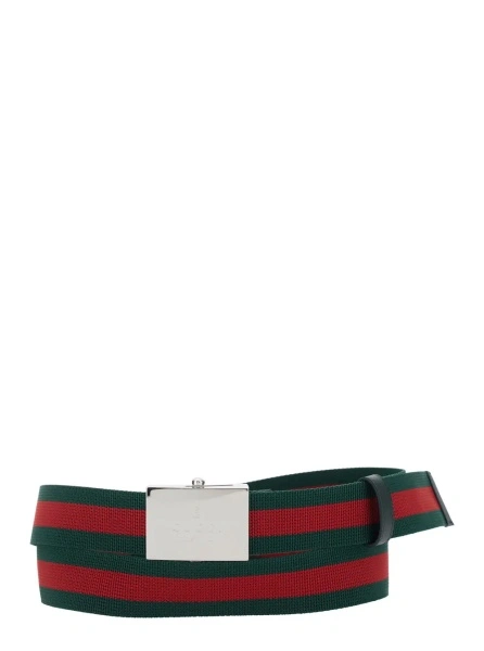 Curea Green Belt with Web Motif and Logo Plaque on the Front in Web Canvas for Men