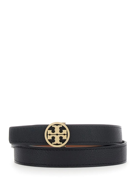 Curea 'Miller' Black Reversible Belt with logo plaque on the front in leather for women