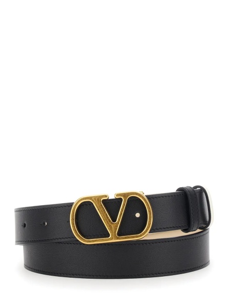Curea Reversible Belt with VLogo Buckle in Black Leather for Women