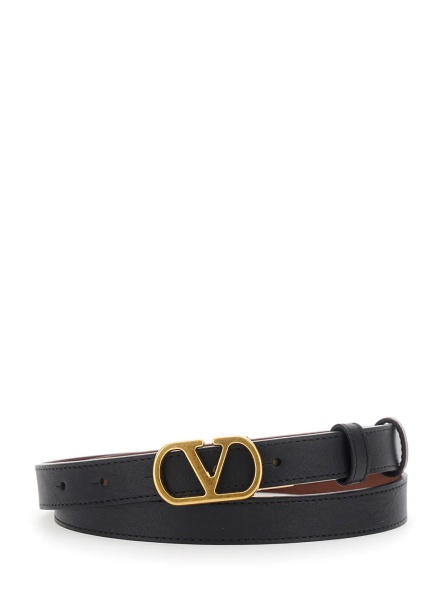 Curea Reversible Belt with VLogo Buckle in Black Leather for Women