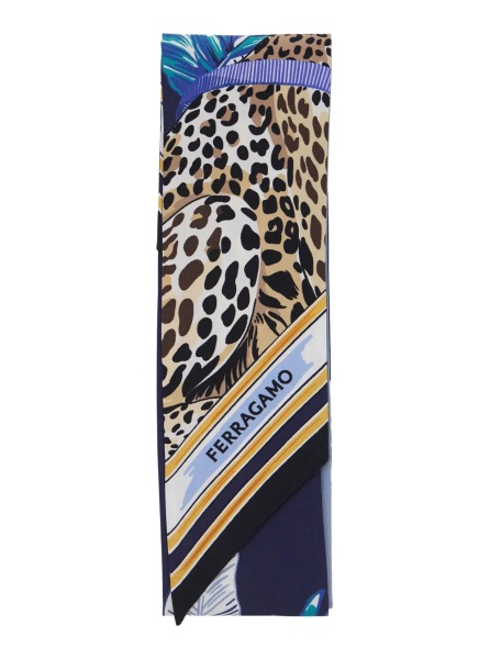 Esarfa blue Scarf with All-over Print and embossed logo lettering in Silk Women
