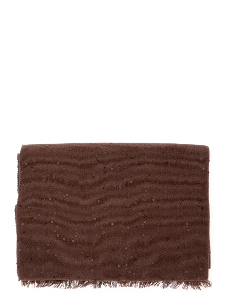 Esarfa brown Rectangular scarf with sequin decoration in cashmere and silk blend for women