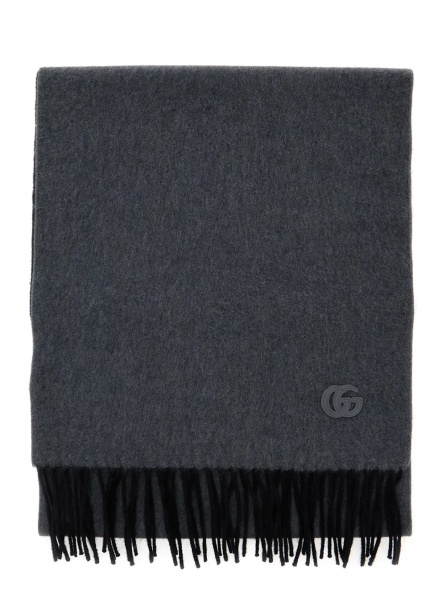 Esarfa Gray Cashmere Scarf with GG Patch on the Front and Frayed Hem for Men