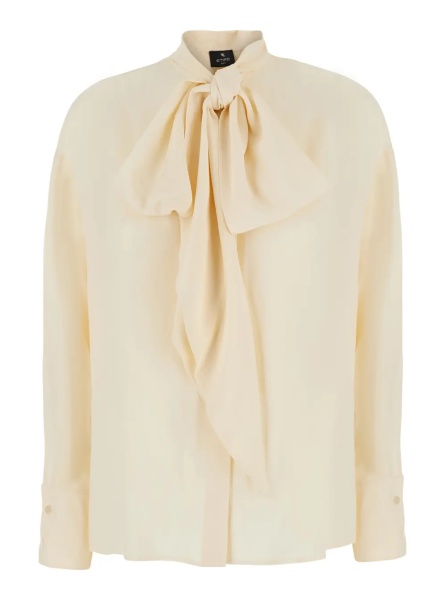 Esarfa White Shirt with scarf and tone-on-tone jacquard motif in silk blend for women