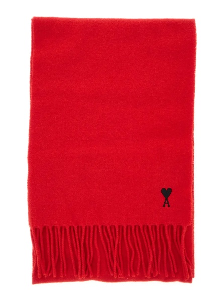 Esarfa Wool Scarf with AMI de Coeur Embroidery Red Unisex
