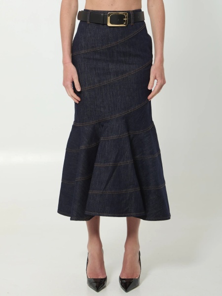 Fusta Indigo Denim Belted Midi Skirt