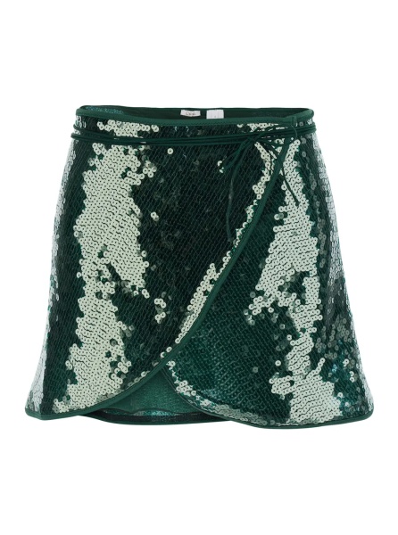 Fusta 'Marylin' Green Skirt with knot at the waist and all-over strass in Tech Fabric Woman