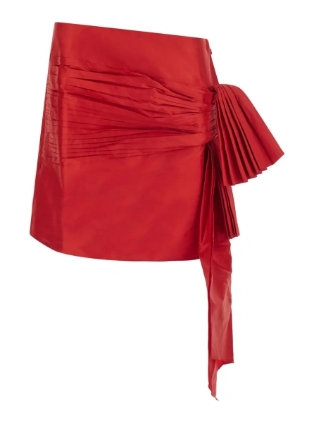Fusta MINI BOW SKIRT is a skirt characterized by a mini design and a polyester fabric. It is red and is for women.