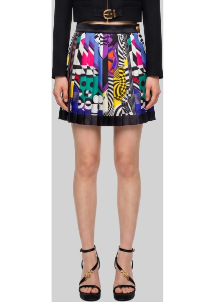 Fusta Printed Silk Twill Pleated Miniskirt