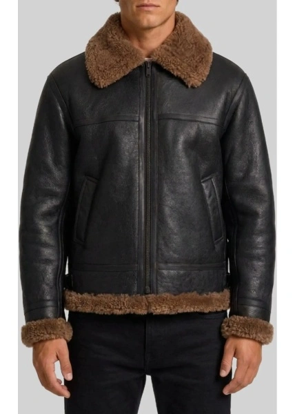Geaca biker Saint Laurent neagra din shearling