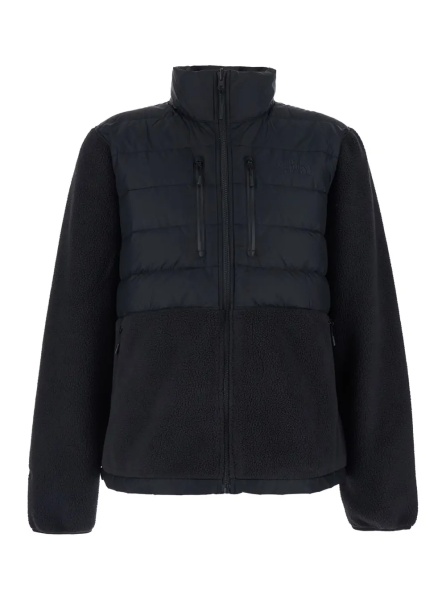 Geaca de Iarna Black Down Jacket with High Neck and Tonal Logo Lettering on the Front in Tech Fabric Man
