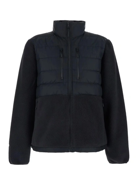 Geaca de Iarna Black Down Jacket with High Neck and Tonal Logo Lettering on the Front in Tech Fabric Man
