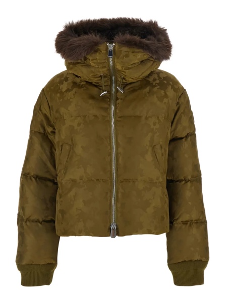 Geaca de Iarna Green Down jacket with fur hood and military print in Tech Fabric women