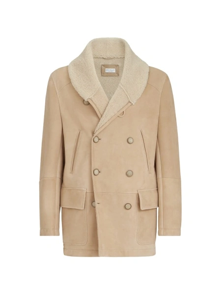 Geaca de piele Brunello Cucinelli neutra din piele intoarsa