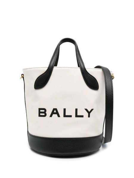 Geanta de mana Bally alba din piele si material textil