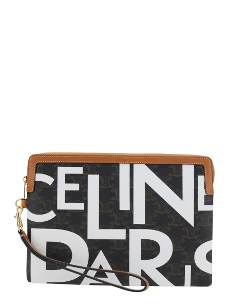 Geanta de mana Brown Pouch with strap with Triomphe and all-over Logo lettering in Triomphe canvas for women