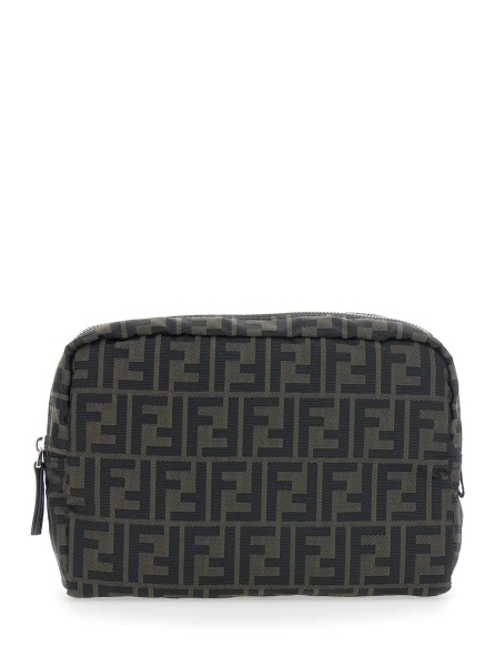 Geanta de mana Brown Pouch with Zip Closure in FF Canvas for Men