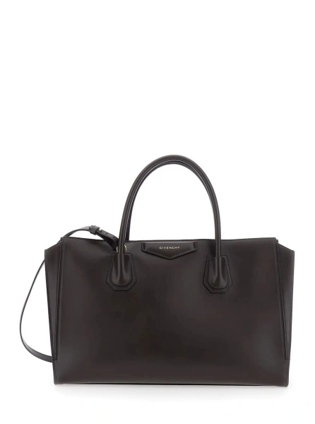 Geanta de mana 'Catchall Antigona Media' brown Handbag with logo lettering on the front in leather for women