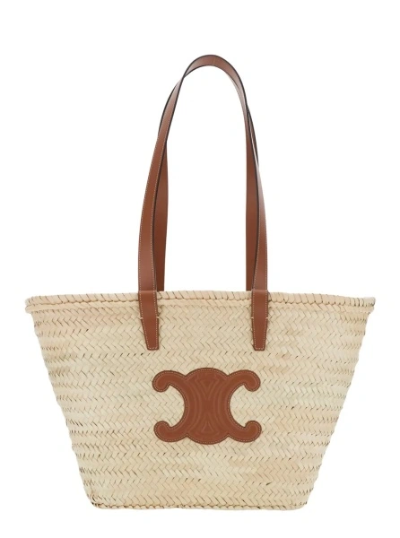 Geanta de mana Céline bej din raffia si piele