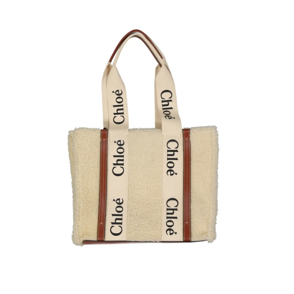 Geanta de mana Chloé Woody Shearling Tote Bag