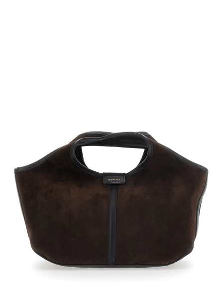 Geanta de mana 'Douce' Brown Handbag with Logo Patch on the Front in Suede for Women