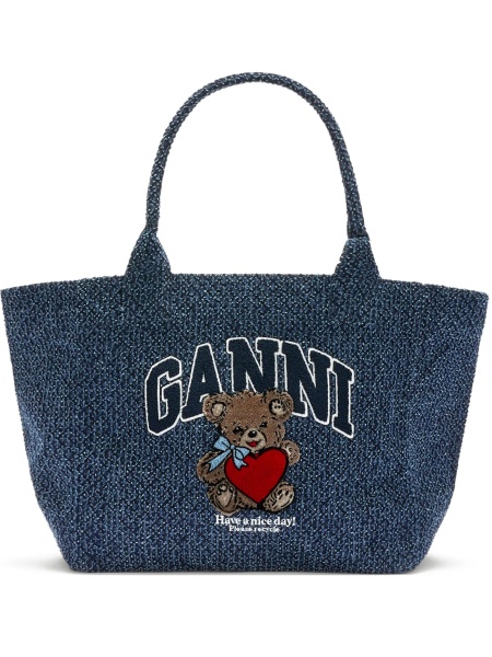 Geanta de mana Ganni albastra din material textil