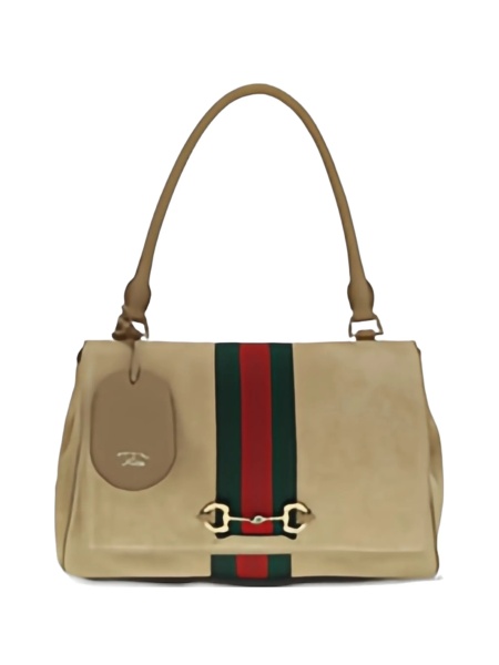 Geanta de mana Gucci Horsebit neutra din piele intoarsa